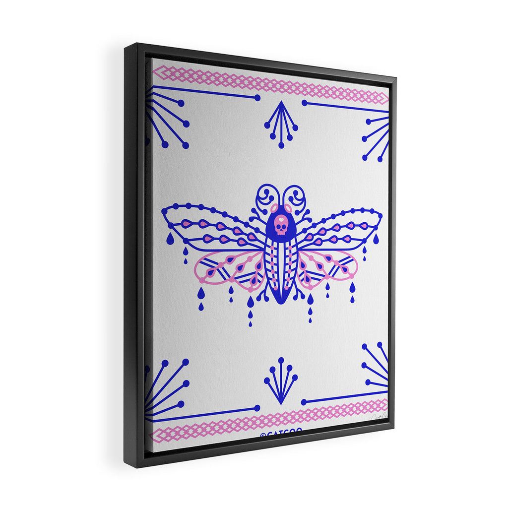 Death's Head Hawkmoth - Indigo & Pink Palette Framed Canvas Print Gallery Image 2