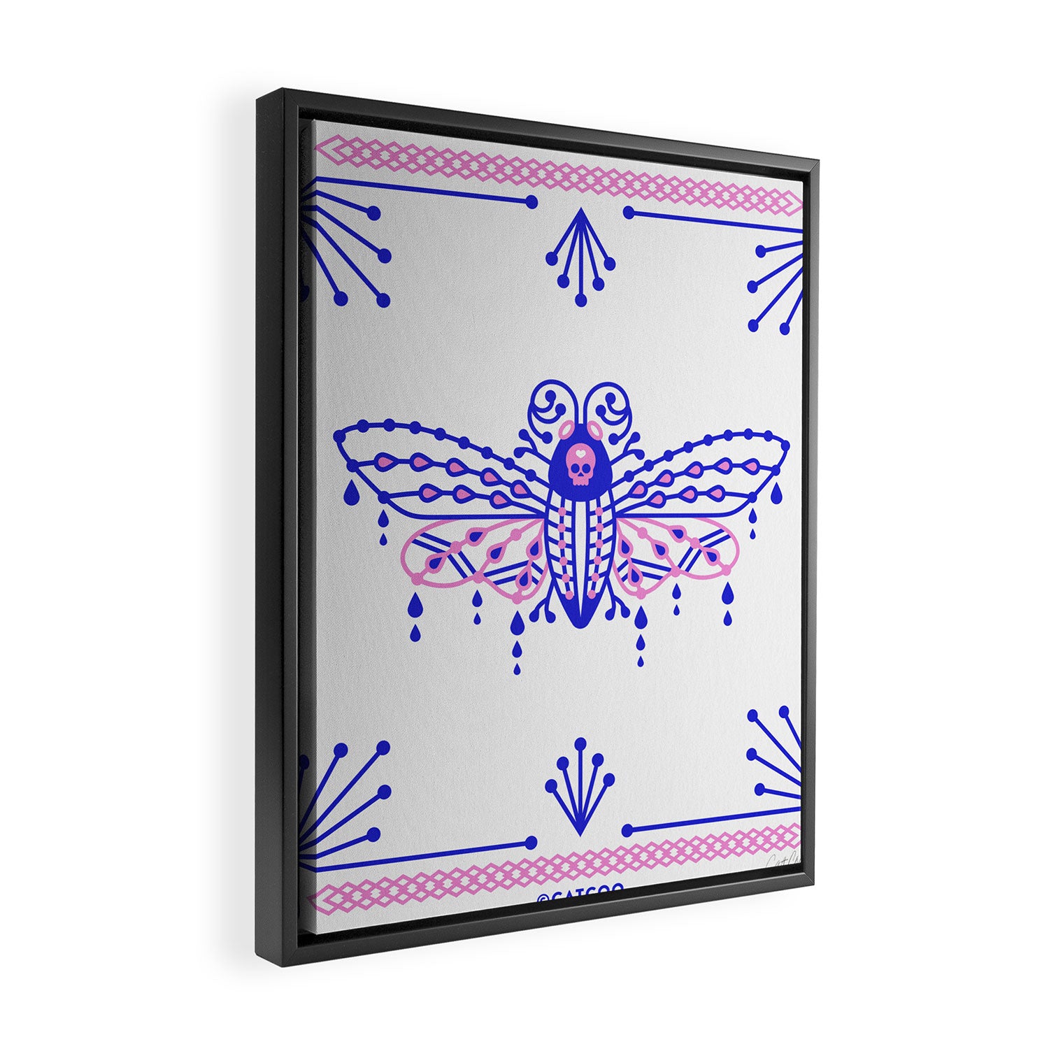 Death's Head Hawkmoth - Indigo & Pink Palette Framed Canvas Print Gallery Image 2