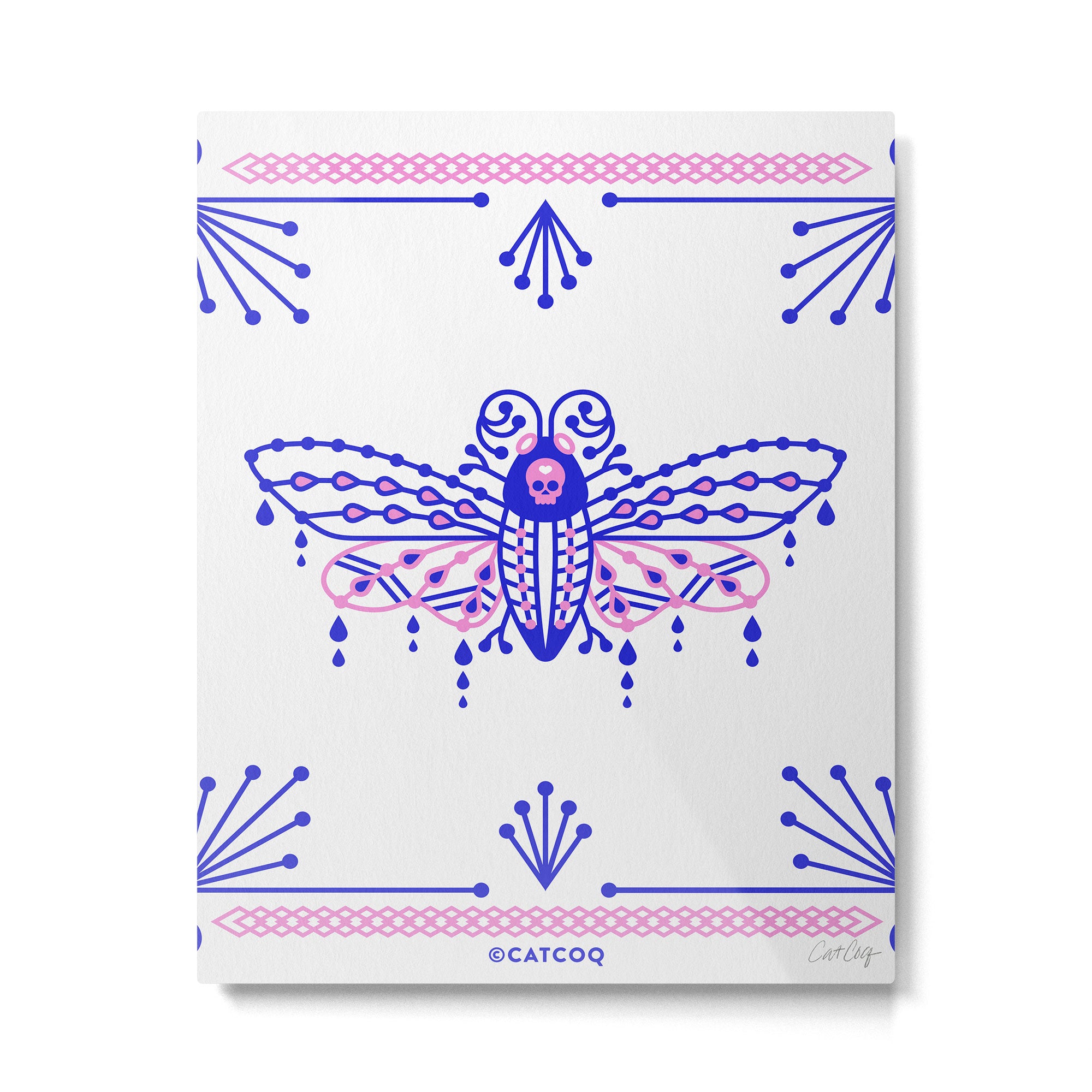 Death's Head Hawkmoth - Indigo & Pink Palette Metal Print Gallery Image 6