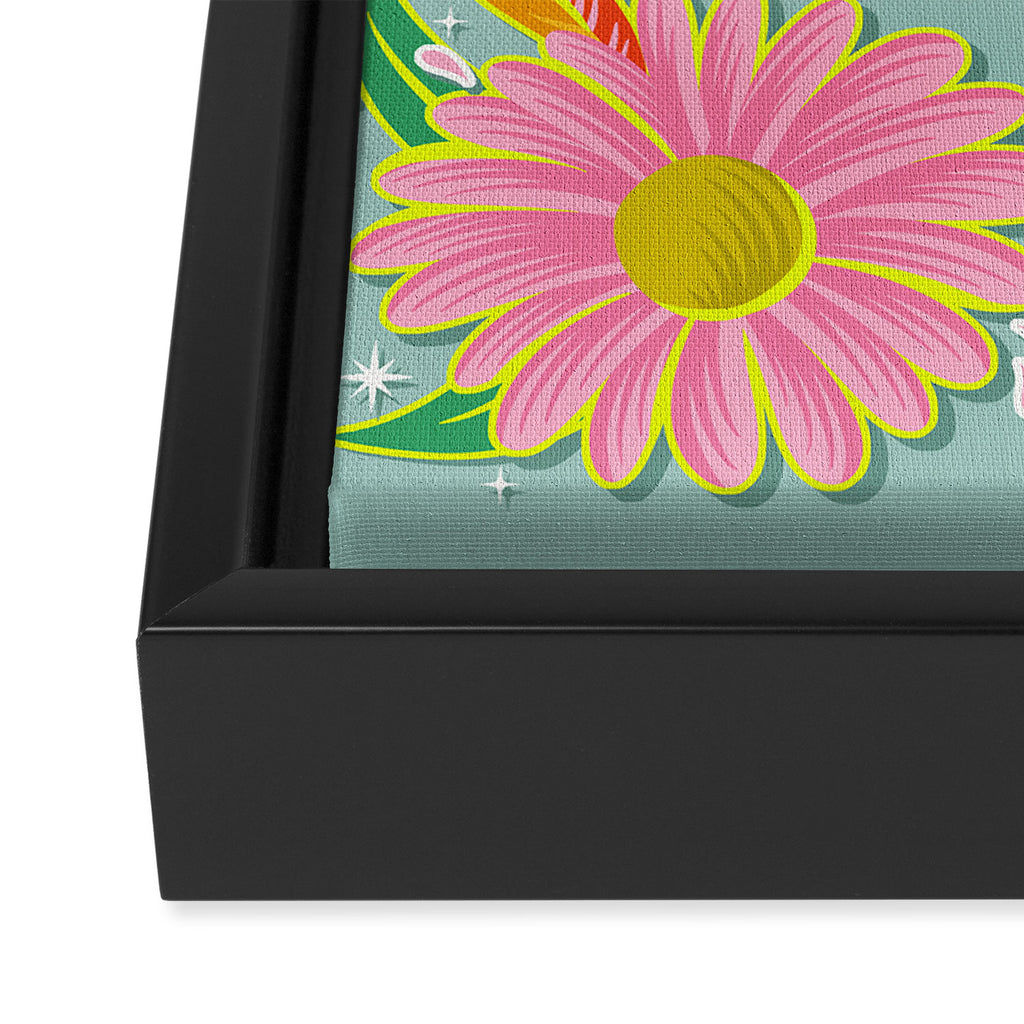 Drippy Daisy Dreamscape - Electric on Blue Framed Canvas Print Gallery Image 3