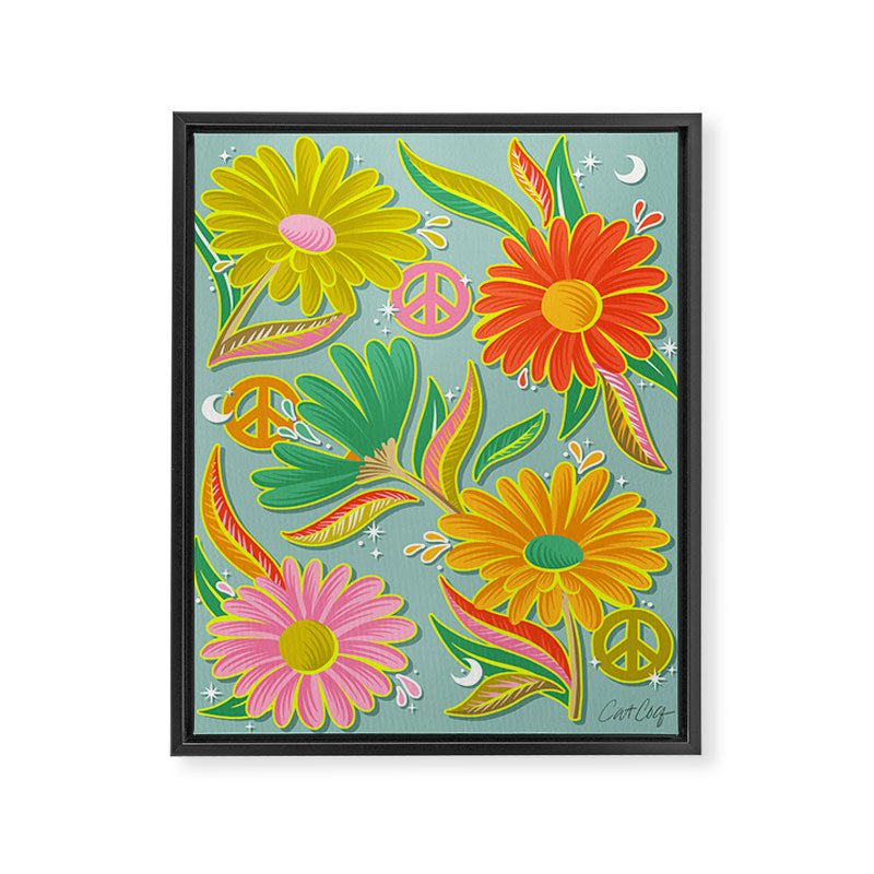 Drippy Daisy Dreamscape - Electric on Blue Framed Canvas Print Gallery Image 8