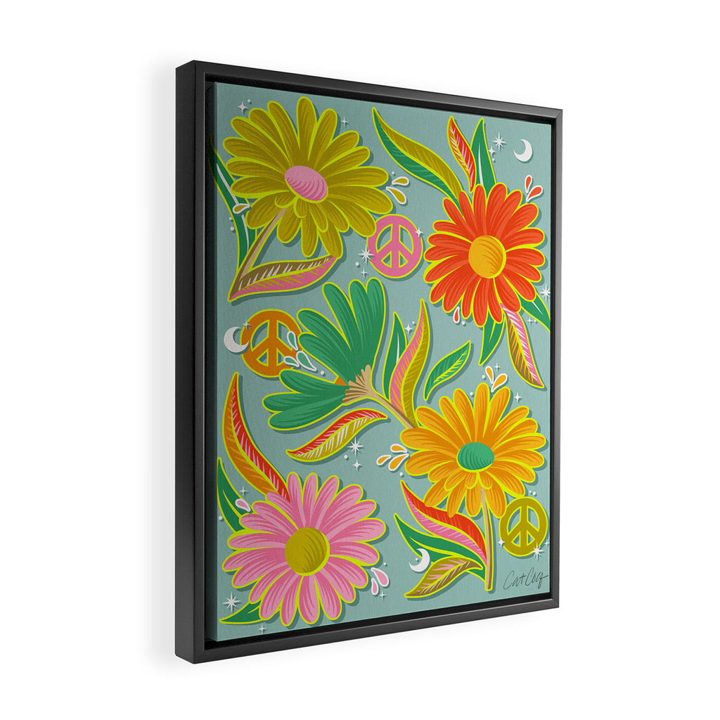 Drippy Daisy Dreamscape - Electric on Blue Framed Canvas Print Gallery Image 2