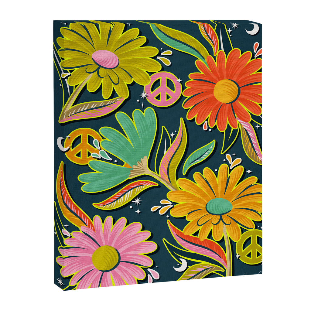 Drippy Daisy Dreamscape - Electric on Navy Canvas Print Gallery Image 8