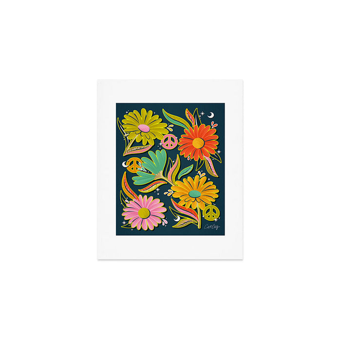 Drippy Daisy Dreamscape - Electric on Navy Art Print Gallery Image 1