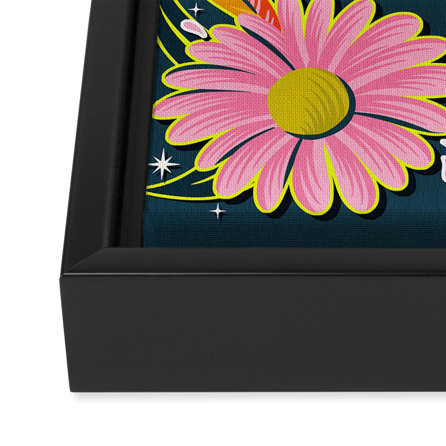 Drippy Daisy Dreamscape - Electric on Navy Framed Canvas Print Gallery Image 3