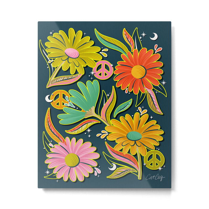 Drippy Daisy Dreamscape - Electric on Navy Metal Print Gallery Image 1