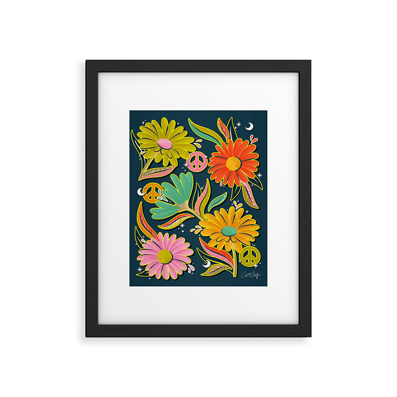 Drippy Daisy Dreamscape - Electric on Navy Framed Art Print Gallery Image 6