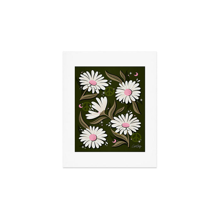Drippy Daisy Dreamscape - Pink on Olive Art Print Gallery Image 1