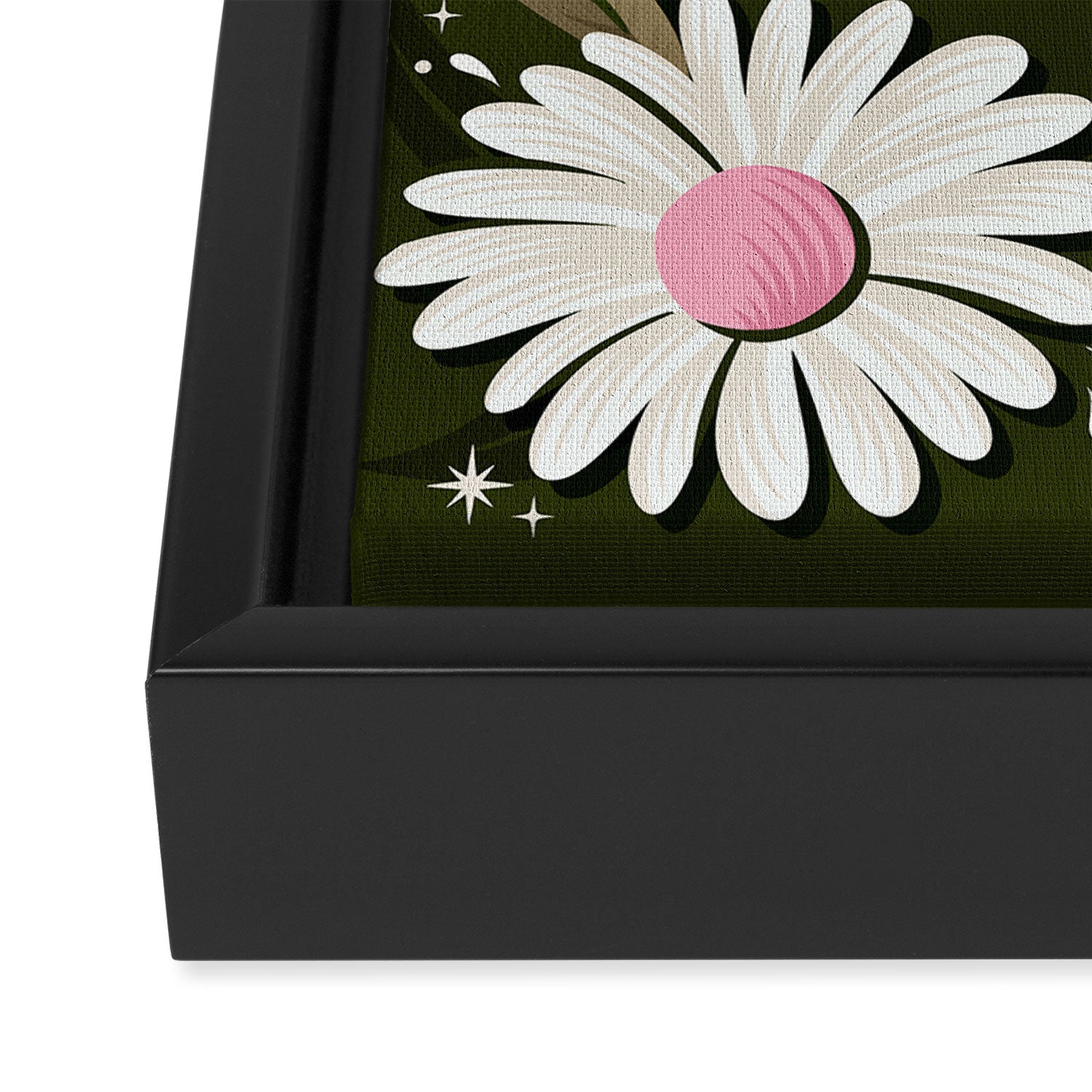 Drippy Daisy Dreamscape - Pink on Olive Framed Canvas Print Gallery Image 3