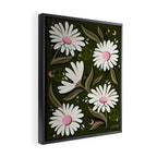 Drippy Daisy Dreamscape - Pink on Olive Framed Canvas Print Gallery Image 2