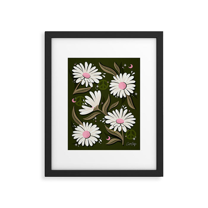 Drippy Daisy Dreamscape - Pink on Olive Framed Art Print Gallery Image 1