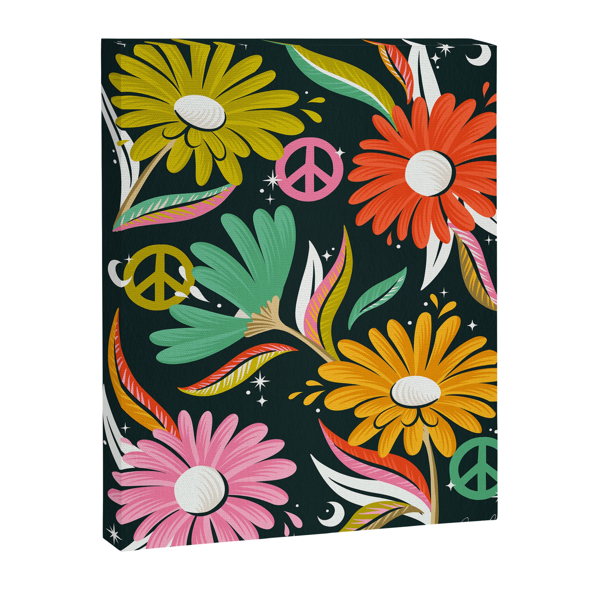Drippy Daisy Dreamscape - Rainbow & Indigo on Teal Canvas Print Gallery Image 8
