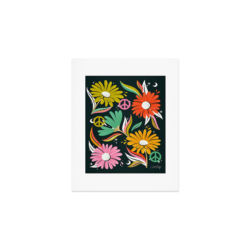 Drippy Daisy Dreamscape - Rainbow & Indigo on Teal Art Print Gallery Image 1