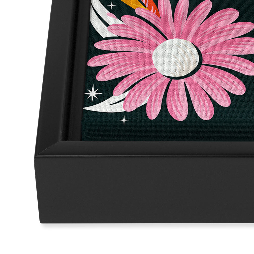 Drippy Daisy Dreamscape - Rainbow & Indigo on Teal Framed Canvas Print Gallery Image 3
