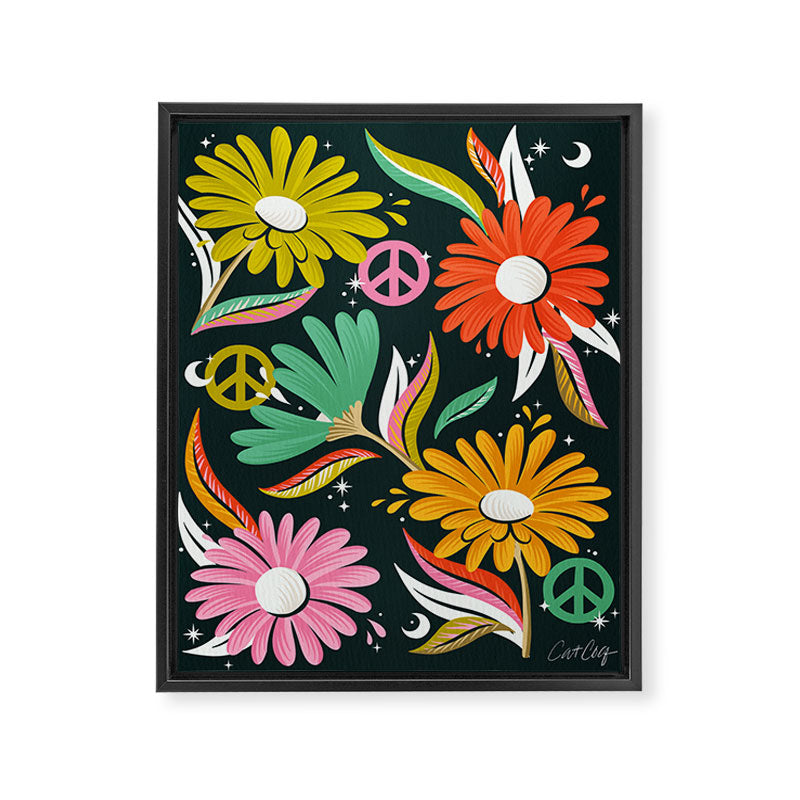 Drippy Daisy Dreamscape - Rainbow & Indigo on Teal Framed Canvas Print Gallery Image 8
