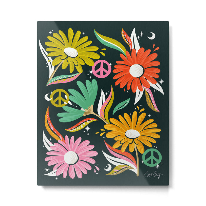 Drippy Daisy Dreamscape - Rainbow & Indigo on Teal Metal Print Gallery Image 1