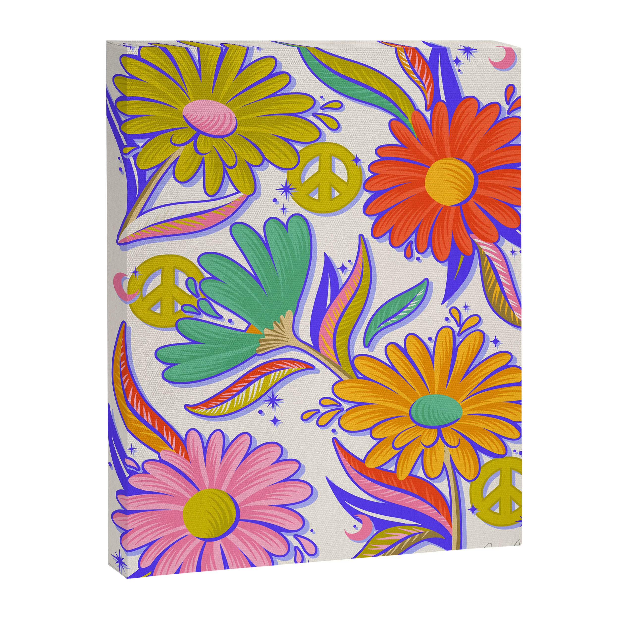 Drippy Daisy Dreamscape - Rainbow & Indigo on White Canvas Print Gallery Image 8