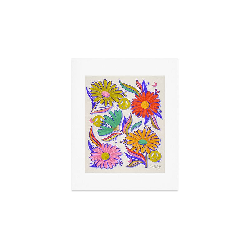 Drippy Daisy Dreamscape - Rainbow & Indigo on White Art Print Gallery Image 1