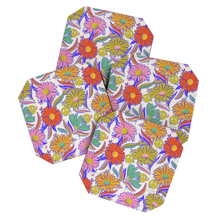 Drippy Daisy Dreamscape - Rainbow & Indigo on White Coaster Gallery Image 1