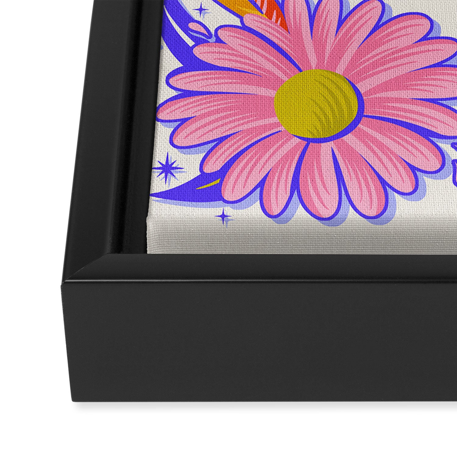 Drippy Daisy Dreamscape - Rainbow & Indigo on White Framed Canvas Print Gallery Image 3