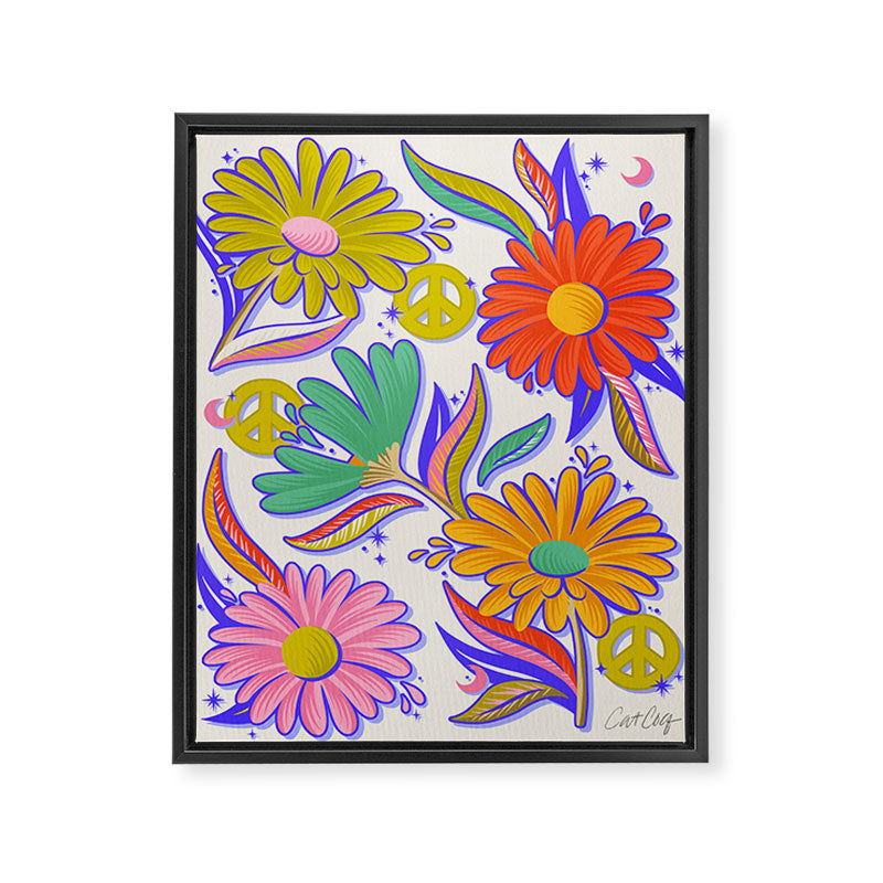 Drippy Daisy Dreamscape - Rainbow & Indigo on White Framed Canvas Print Gallery Image 8