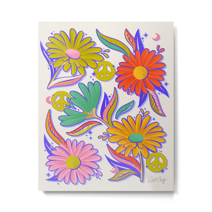 Drippy Daisy Dreamscape - Rainbow & Indigo on White Metal Print Gallery Image 1