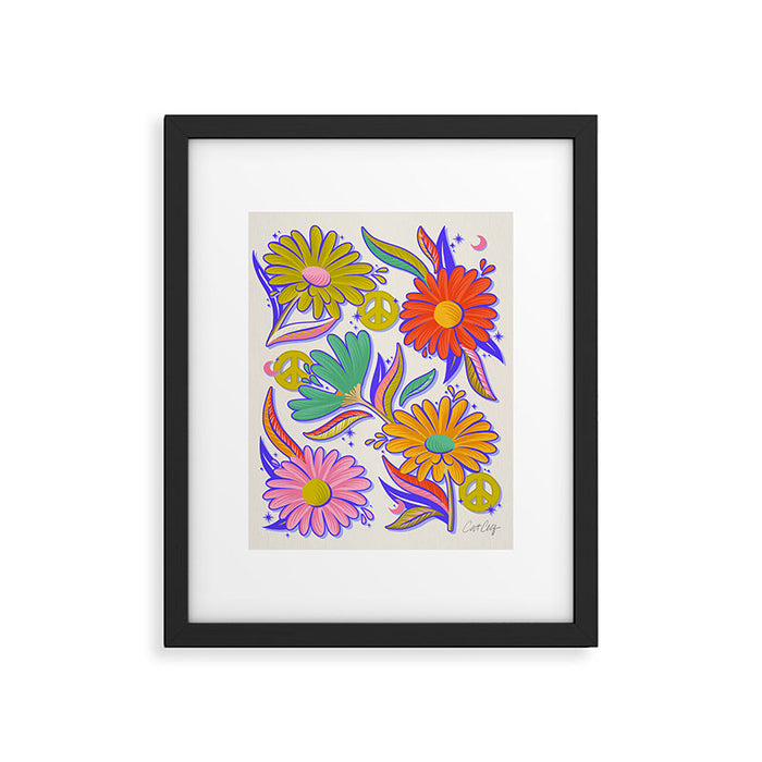 Drippy Daisy Dreamscape - Rainbow & Indigo on White Framed Art Print Gallery Image 1