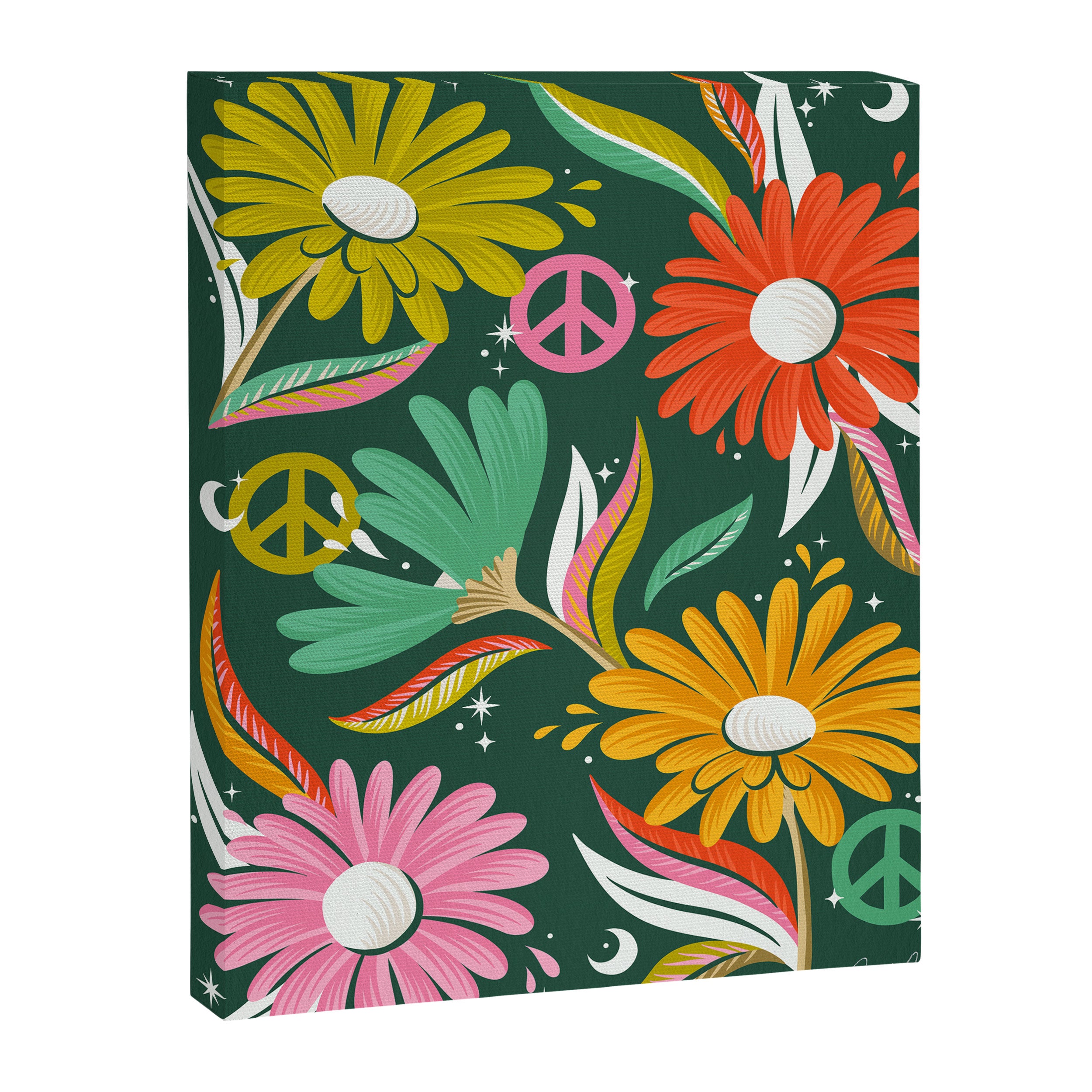 Drippy Daisy Dreamscape - Rainbow on Kelly Green Canvas Print Gallery Image 8