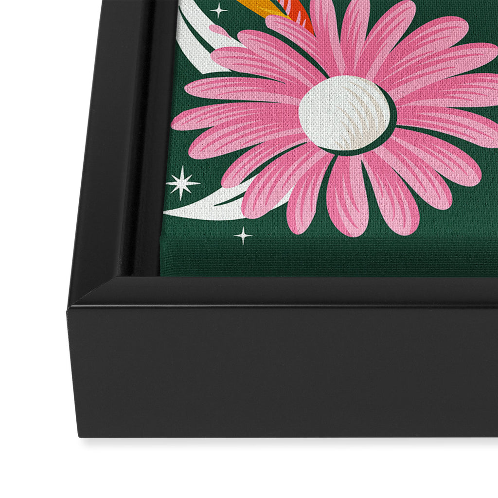 Drippy Daisy Dreamscape - Rainbow on Kelly Green Framed Canvas Print Gallery Image 3