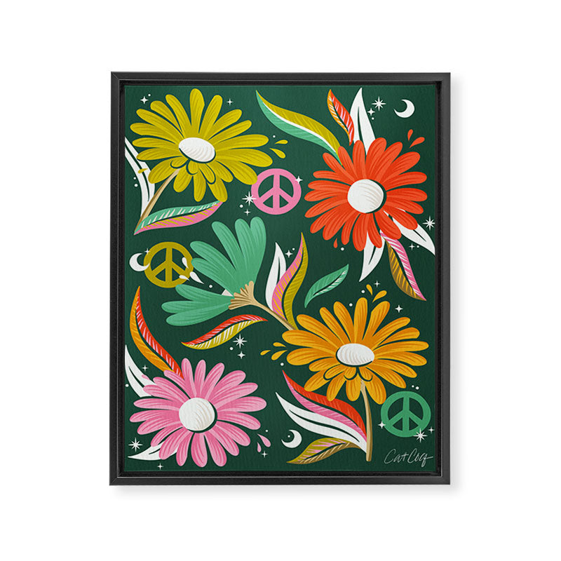 Drippy Daisy Dreamscape - Rainbow on Kelly Green Framed Canvas Print Gallery Image 8