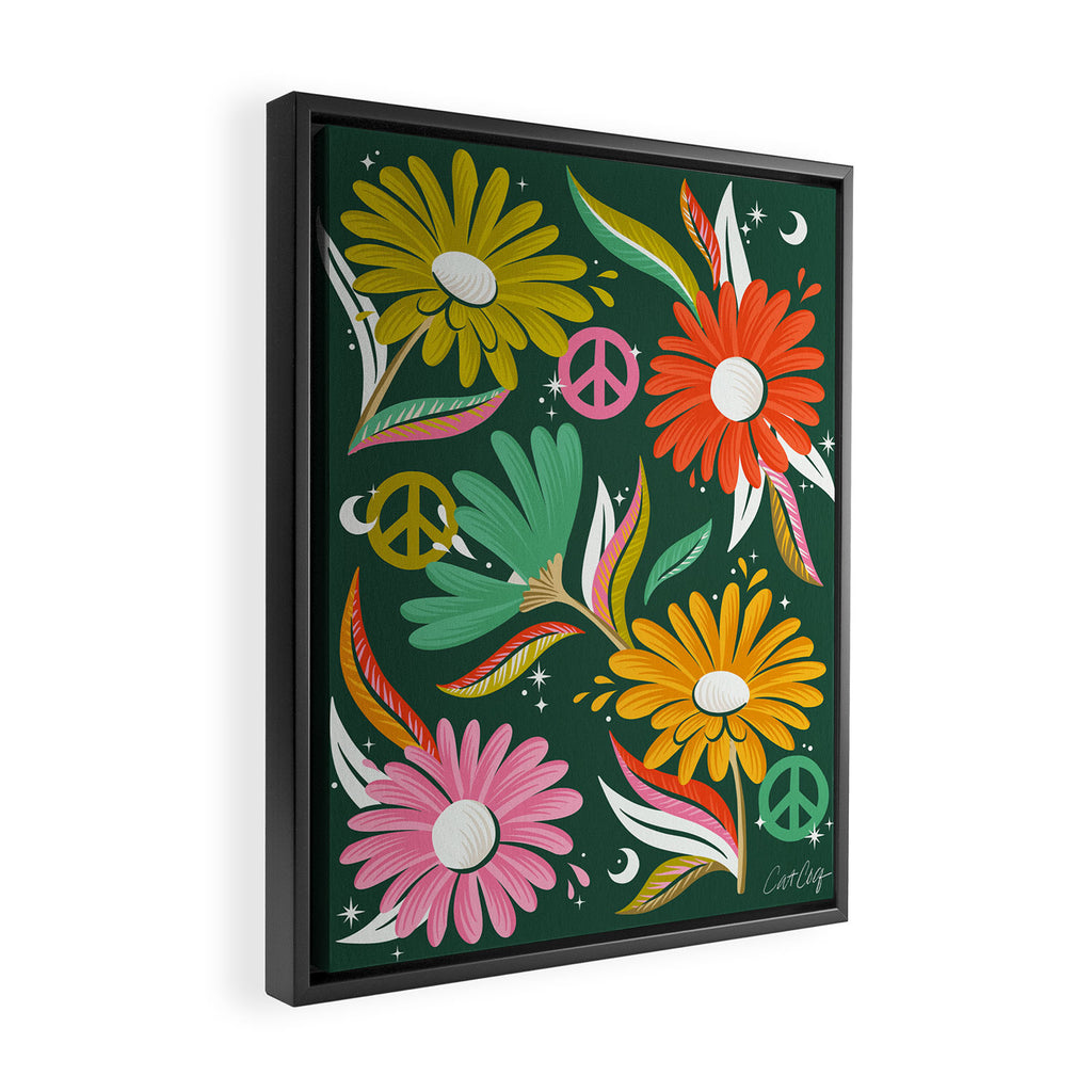 Drippy Daisy Dreamscape - Rainbow on Kelly Green Framed Canvas Print Gallery Image 2