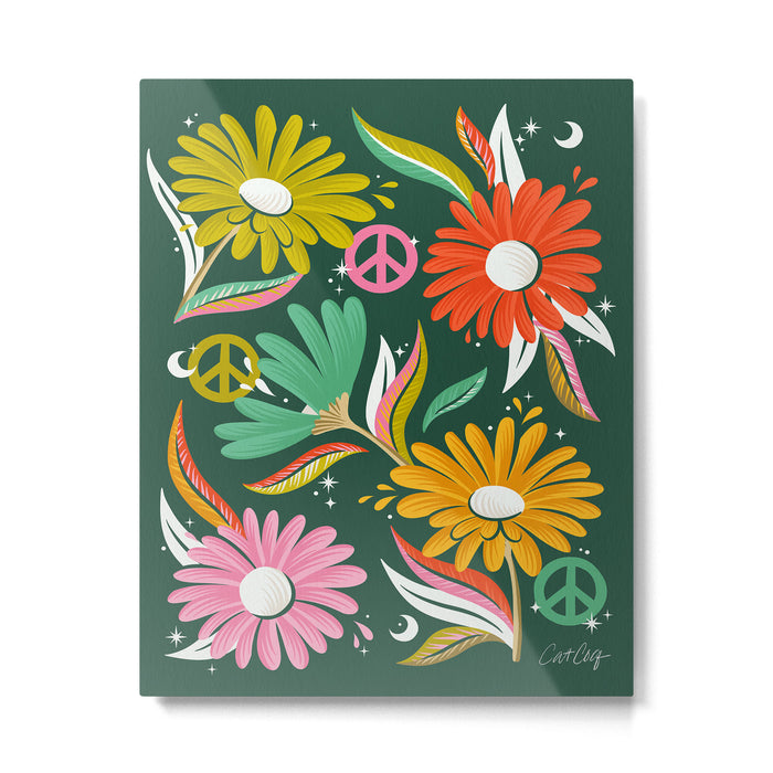 Drippy Daisy Dreamscape - Rainbow on Kelly Green Metal Print Gallery Image 1