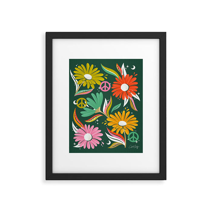 Drippy Daisy Dreamscape - Rainbow on Kelly Green Framed Art Print Gallery Image 1