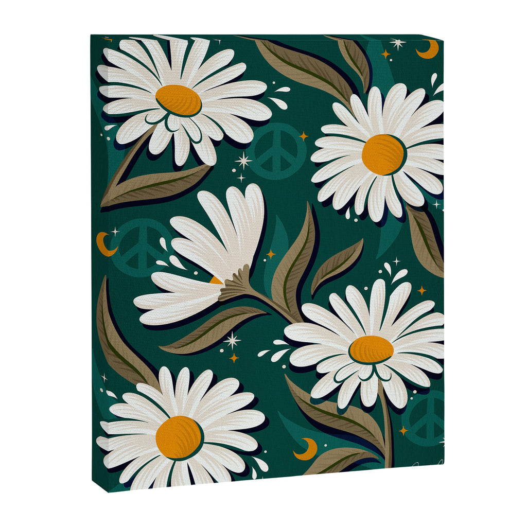 Drippy Daisy Dreamscape - White on Teal Canvas Print Gallery Image 8