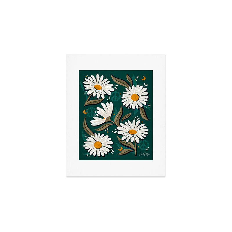 Drippy Daisy Dreamscape - White on Teal Art Print Gallery Image 1