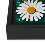 Drippy Daisy Dreamscape - White on Teal Framed Canvas Print Gallery Image 3