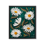 Drippy Daisy Dreamscape - White on Teal Framed Canvas Print Gallery Image 8