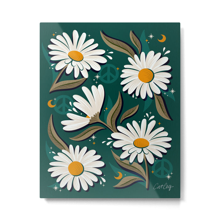 Drippy Daisy Dreamscape - White on Teal Metal Print Gallery Image 1