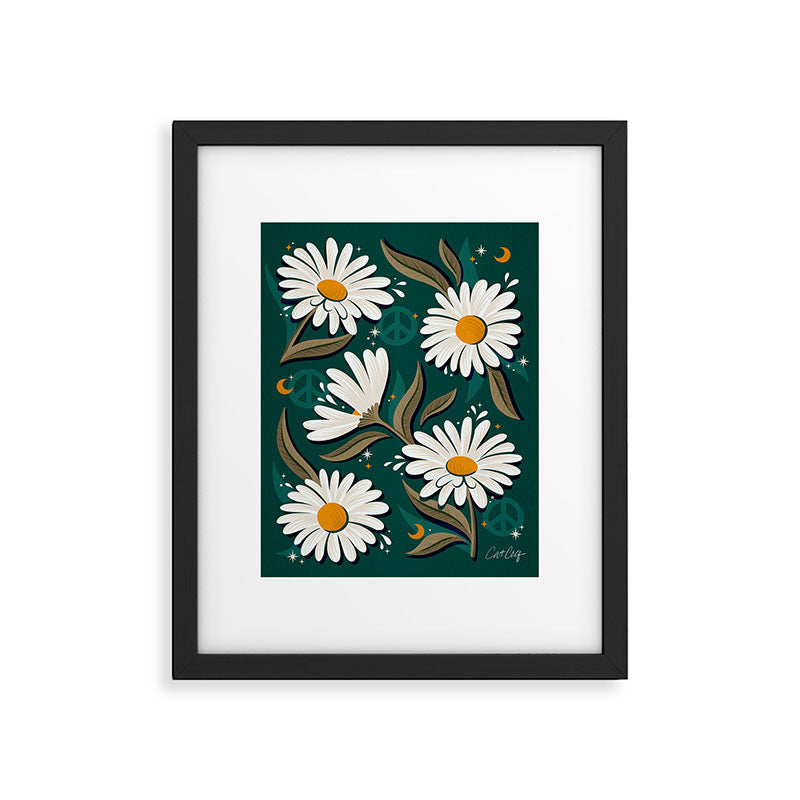 Drippy Daisy Dreamscape - White on Teal Framed Art Print Gallery Image 6