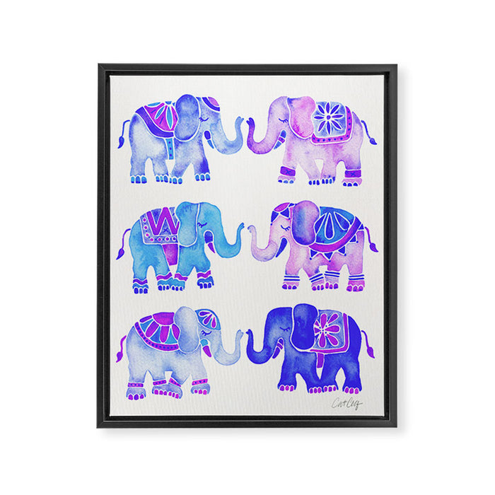 Elephant Collection - Indigo Palette Framed Canvas Print Gallery Image 1