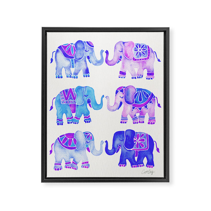 Elephant Collection - Indigo Palette Framed Canvas Print Gallery Image 6