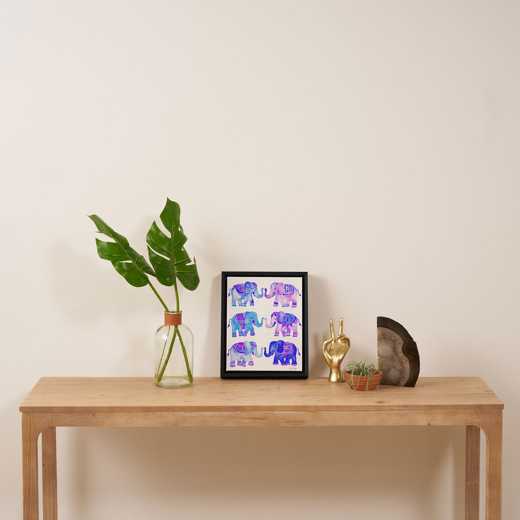 Elephant Collection - Indigo Palette Framed Canvas Print Gallery Image 4