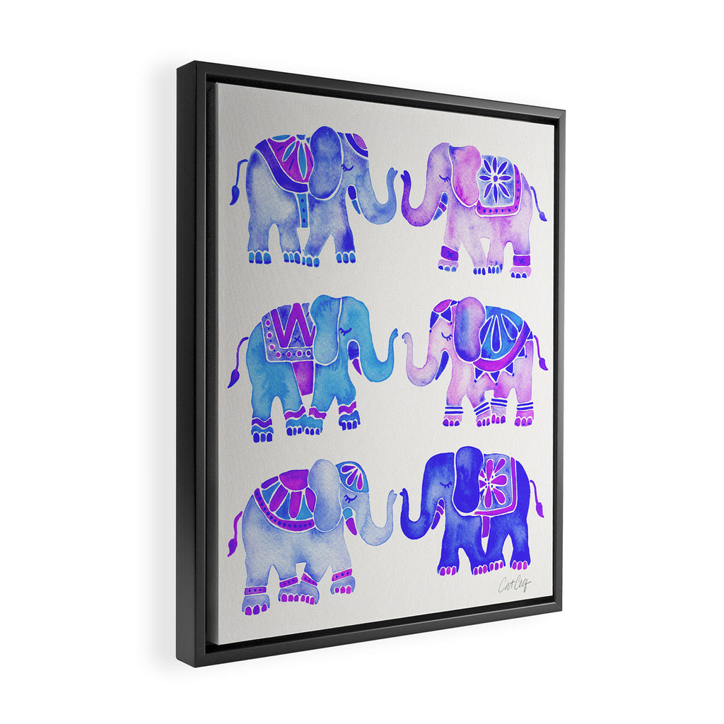 Elephant Collection - Indigo Palette Framed Canvas Print Gallery Image 2