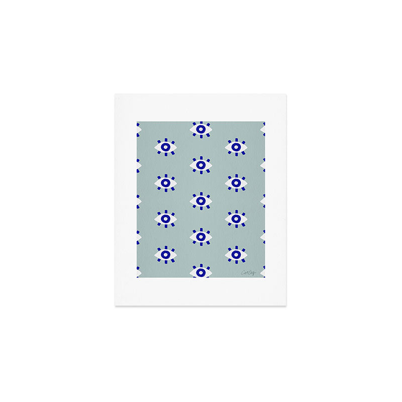 Evil Eye Dots - Mint & Navy Art Print Gallery Image 1