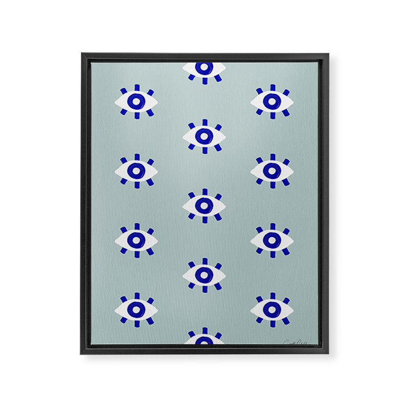 Evil Eye Dots - Mint & Navy Framed Canvas Print Gallery Image 6