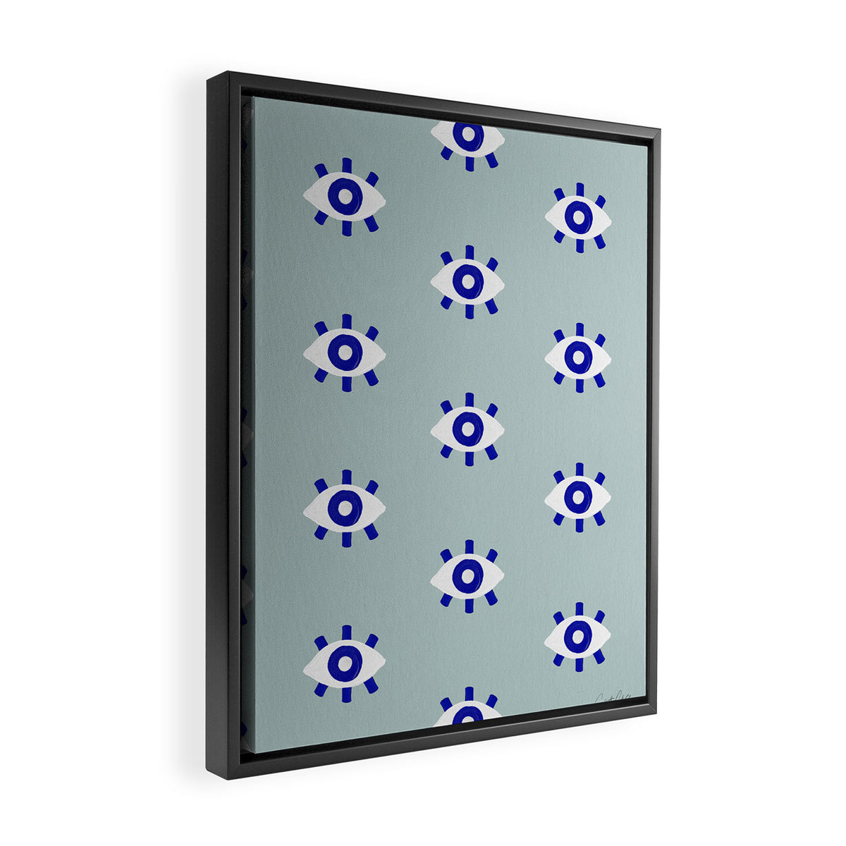 Evil Eye Dots - Mint & Navy Framed Canvas Print Gallery Image 2