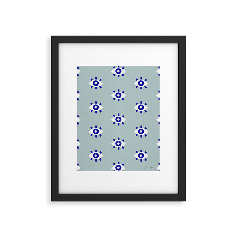 Evil Eye Dots - Mint & Navy Framed Art Print Gallery Image 5