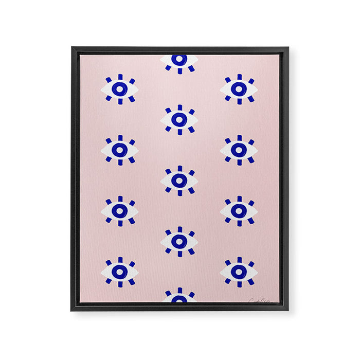 Evil Eye Dots - Navy & Blush Palette Framed Canvas Print Gallery Image 1