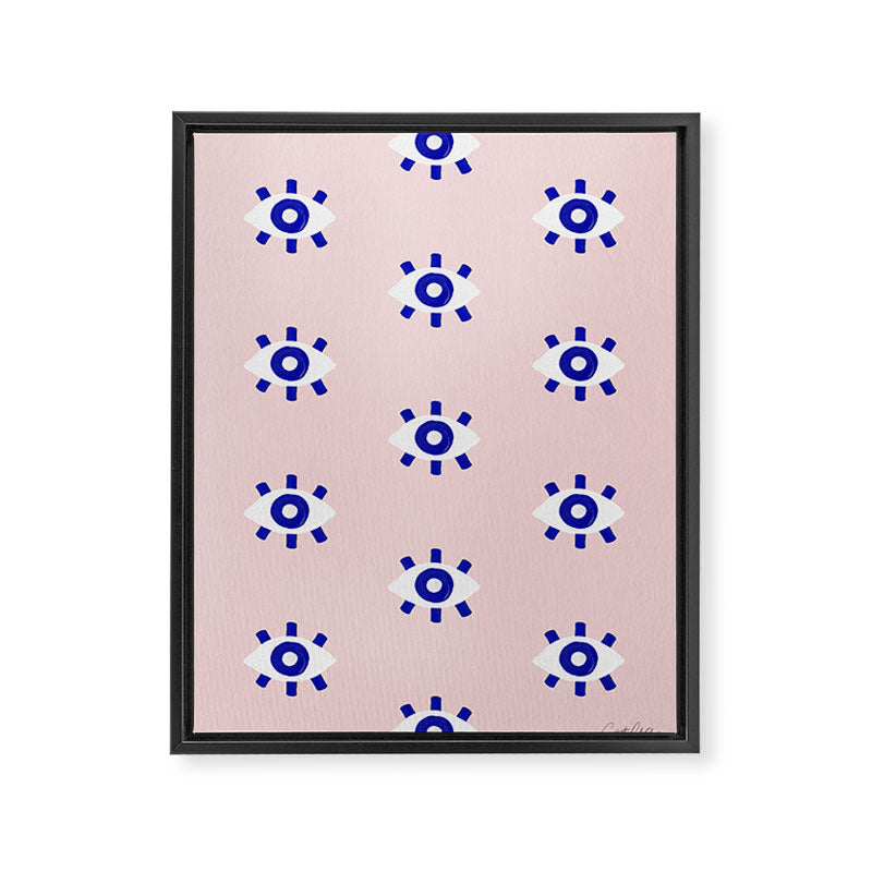 Evil Eye Dots - Navy & Blush Palette Framed Canvas Print Gallery Image 8