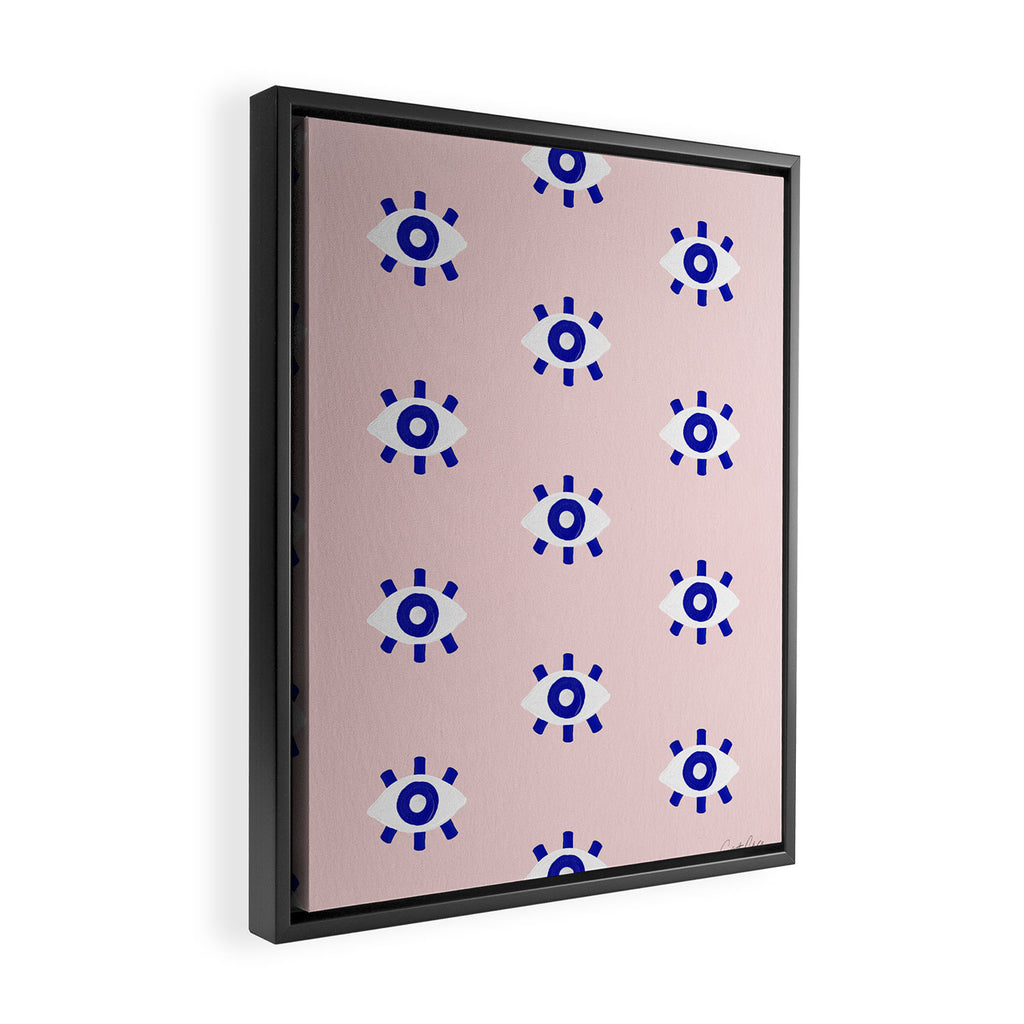 Evil Eye Dots - Navy & Blush Palette Framed Canvas Print Gallery Image 2
